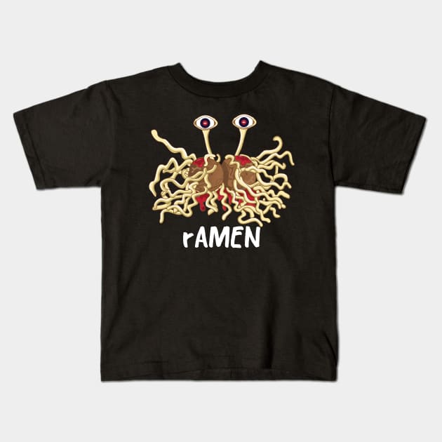 rAMEN Flying Spaghetti  Monster pastafarianism Skeptic Atheist Kids T-Shirt by alltheprints
